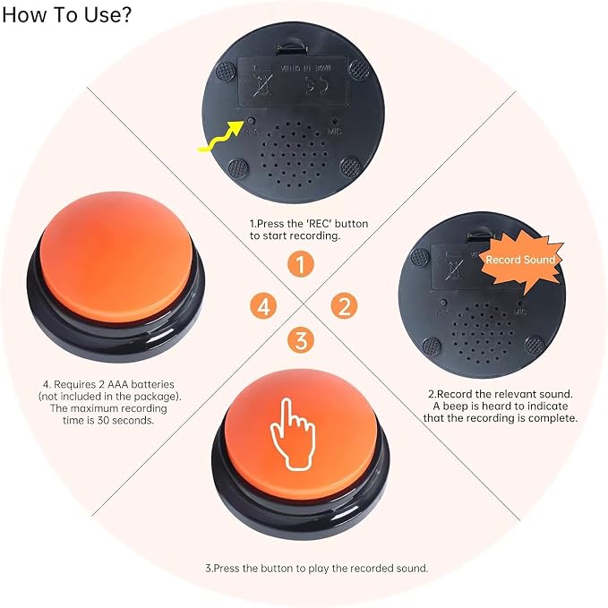 Voice Recording Button, 8 Color, 8 Pack