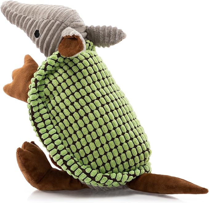 Hollypet Armadillo Squeaky Dog Toys for Medium Large Dogs, 14" | plush stuffed large dog squeak animal toy with unique grunt squeaker textured fabric for teeth cleaning toys