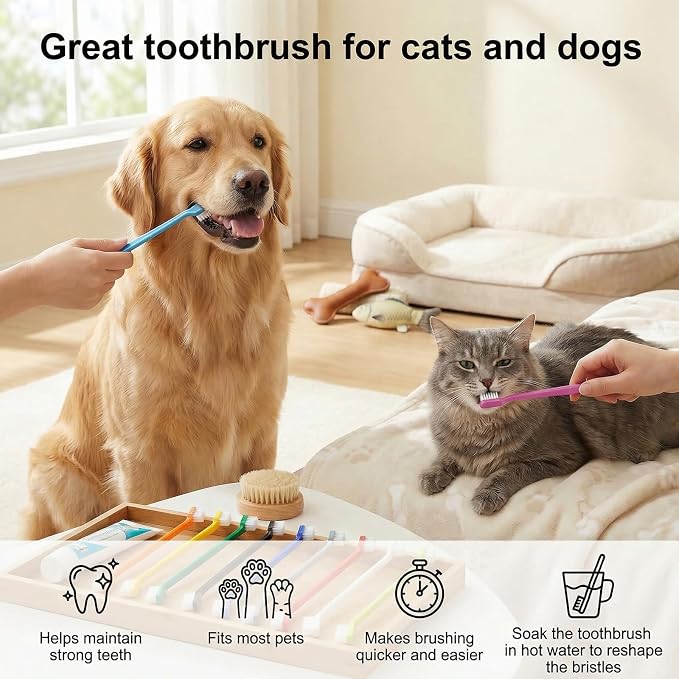 310 Pcs Dog Toothbrush Bulk, Puppy Tooth Brushing Kit, Long Handle Toothbrush, Dual Headed Dental Brushes for Cats Puppy Small Large Dogs Teeth Cleaning Oral Dental Care Supplies(12 Colors)