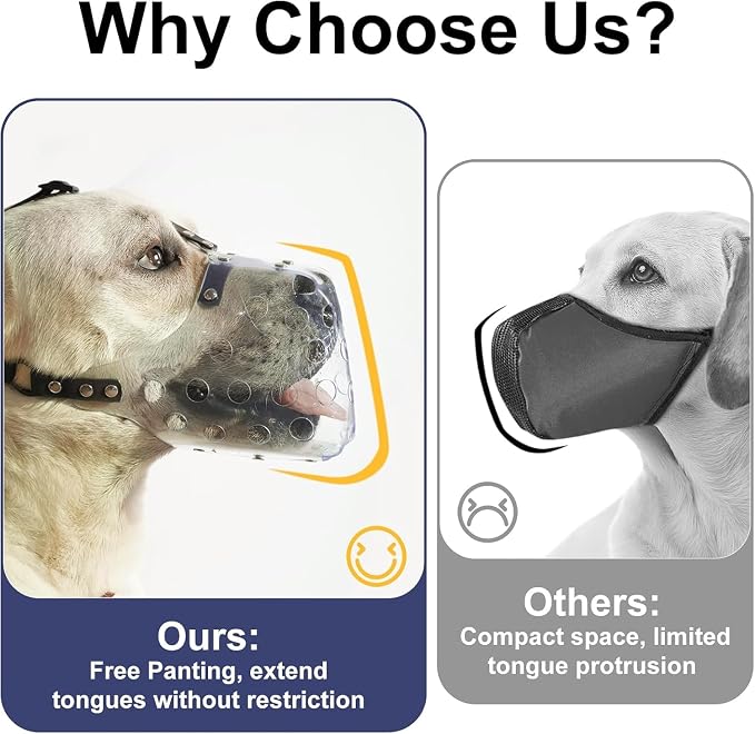 Clear Basket Dog Muzzle for Large Medium Small Dogs Doberman | Free Panting Breathable Cage Mouth Cover to Anti Biting Eating Large Rocks with Soft Edge Adjustable Strap Walking Training