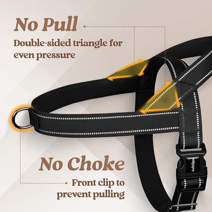 rabbitgoo Dog Harness No Pull, Quick Fit for Medium Sized Dog, Reflective | Chest Adjustable Pet Vest with Soft Padded Handle, No Choke Escape Proof for Walking Training, Black M