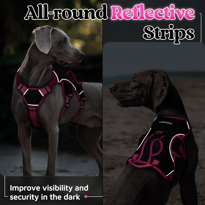 rabbitgoo Escape Proof Dog Harness for X-Large, No Pull with Lift Handle | No Escape, Full Soft Padded, Reflective Adjustable Vest, Leash Clip for Walking Hiking Training, Rose & Black, X-Large