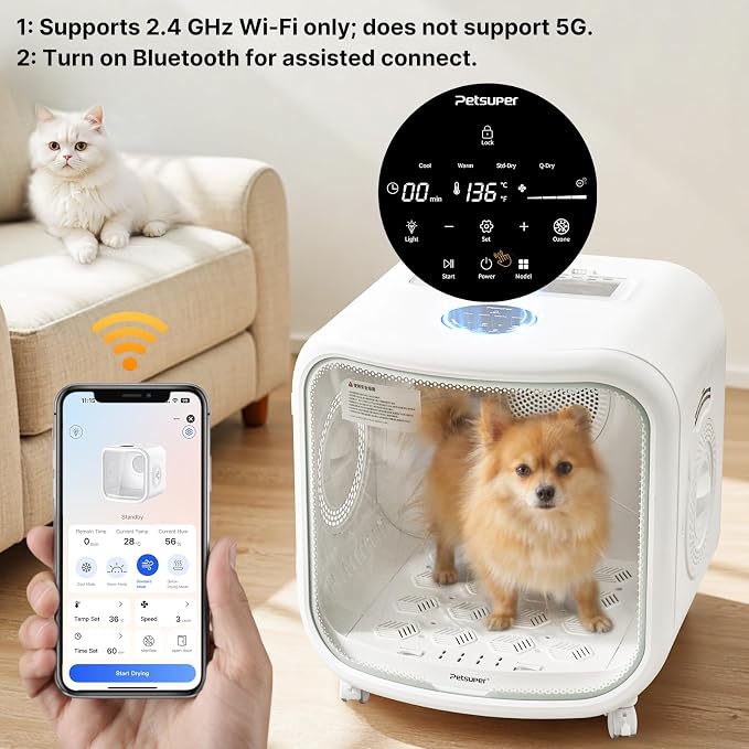 75L Large Automatic Pet Dryer Box for Cats & Small Dogs - App-Controlled, Ultra-Quiet Hands-Free Drying with Smart Safe Temperature & Overheat Protection - Ideal for Multi-Pet Homes