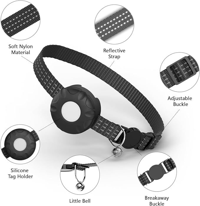 Cat Tracker,No Monthly Fee GPS Trackers for Cats Work with Apple Find My App(iOS Only),Real-Time Location Tracking,Cat Tracker GPS Collar with Safety Elastic Buckle-Black