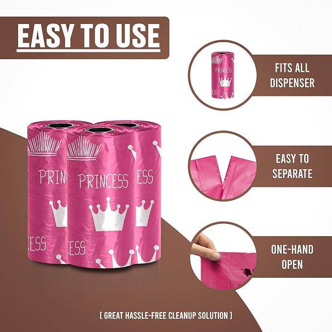Parisian Pet Ecofriendly Dog Poop Bags Rolls - 320 Count Unscented Poop Bags For Dogs - Leakproof, Extra Thick, 16 Dog Waste Bags Refill Rolls - Princess Pink Doggie Poop Bags - Fits All Dispenser