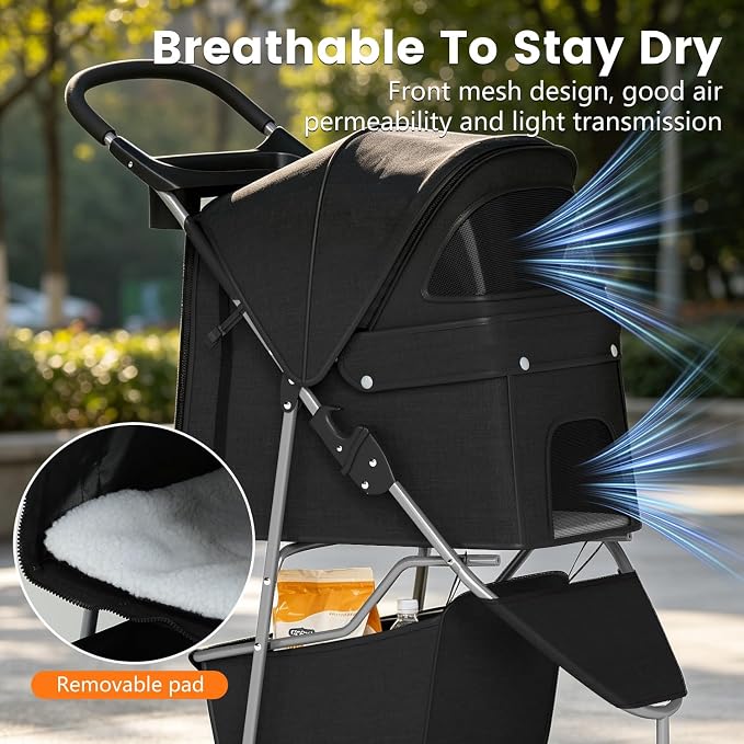 BestPet 3-Wheel Pet Stroller - Black