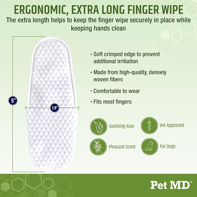 Pet MD Dog Ear Cleaning Wipes – Otic Cleanser for Dogs, Soothing Ear Care with Aloe Vera & Eucalyptus, Finger Wipes, 50 Count