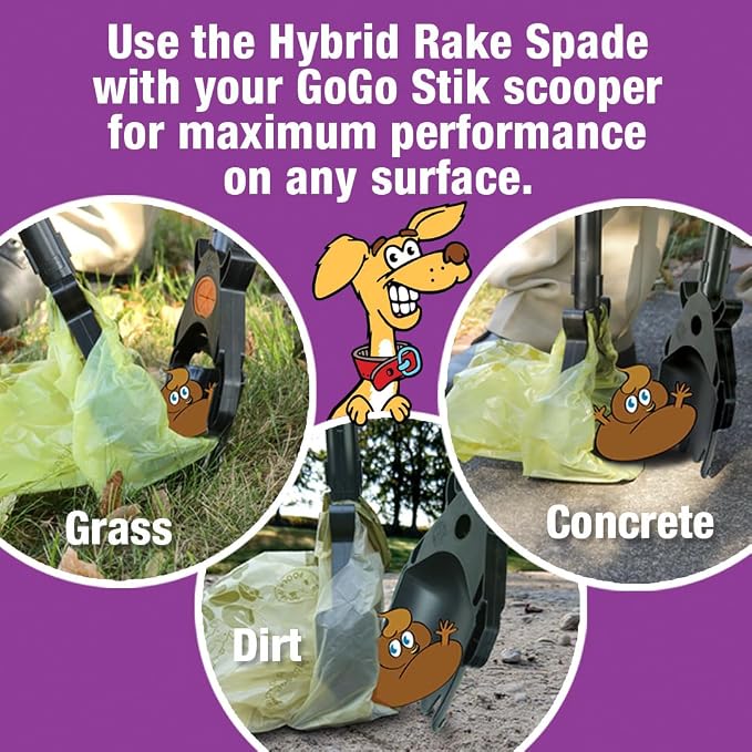 GoGo Stik Hybrid Dootie Rake-Spade. Accessory Pooper Scoopers. All Dog, Cat, and Pet Yard Waste Cleanup