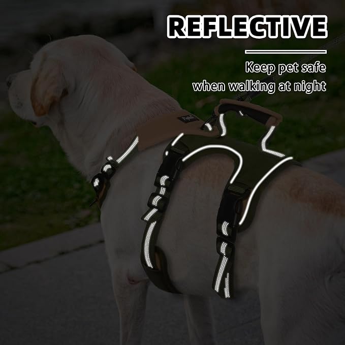 PUPTECK Escape Proof Dog Harness and Leash Set Upgraded No Pull Reflective Dog Vest with Lift Handle, Easy Control Pet Harness for Medium Large Dogs Training Walking Running, Green, L