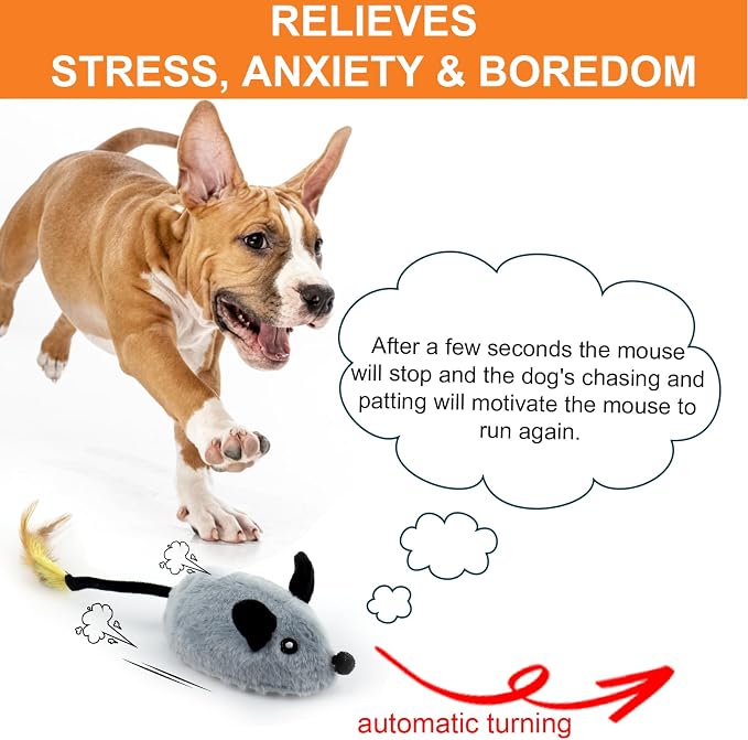 BABORUI Interactive Dog Toys Mouse, Escaping Mice Squeaky Dog Toy with Lights & Auto-Turn, Rechargeable Moving Dog Toys for Small/Medium/Large Dogs & Cats(Grey)
