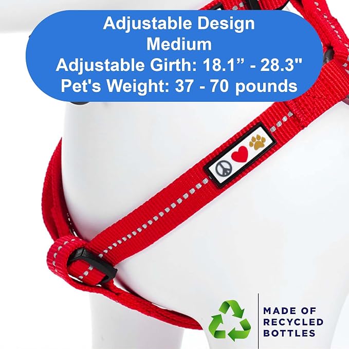 Pawtitas Recycled Reflective Step-in Dog Harness – Adjustable No-Pull Vest for Puppies to Seniors, Safe & Comfortable M Red