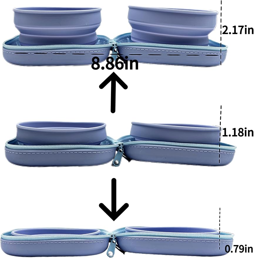 Portable Collapsible Dog Bowl, 2-in-1 with Carabiner Clip, Blue