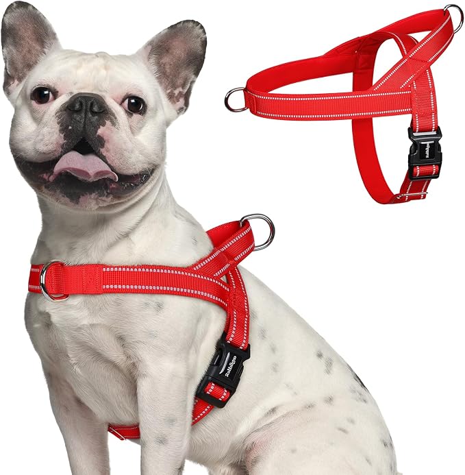 rabbitgoo Dog Harness No Pull, Quick Fit for Medium Sized Dog, Reflective | Chest Adjustable Pet Vest with Soft Padded Handle, No Choke Escape Proof for Walking Training, Red M