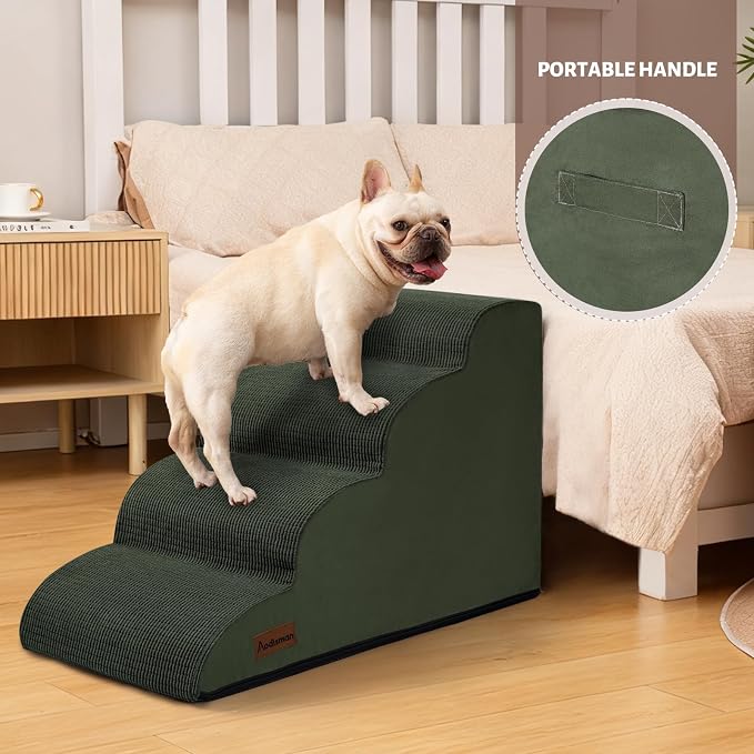 Aodisman Dog Steps for Bed, 4-Step Dog Stairs Ramp for Small Dogs and Cats, Indoor Non-Slip Pet Stairs Suitable for Older, Short-Legged, and Puppy Dogs to Climb Onto High Beds and Couch, 17.4" H,Green
