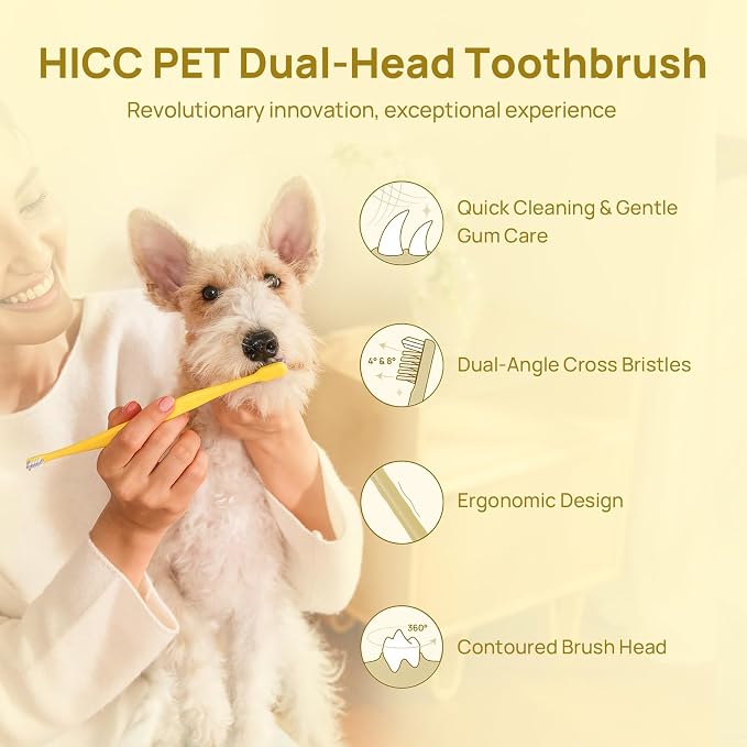 HICC PET Toothbrush for Dogs & Large Cats, Vet-Recommended Ergonomic Pet Toothbrush for Easy Teeth Cleaning, Gentle on Gums, Cat & Dog Dental Care, Improves Oral Hygiene. Toothpaste Not Included