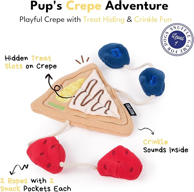 CHEWFFON Crepe Snuffle Dog Toy, Interactive Play with Treat Pockets | Enrichment Puzzle for Scent Work, Foraging Fun for Boredom Relief, Crinkle Design, for Small Medium Dogs