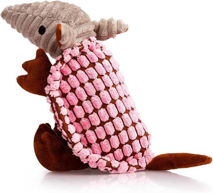Hollypet Armadillo Squeaky Puppy Dog Toys for Small Medium Dogs, 8" | plush stuffed small dog squeak animal toy with unique grunt squeaker textured fabric for teeth cleaning toys