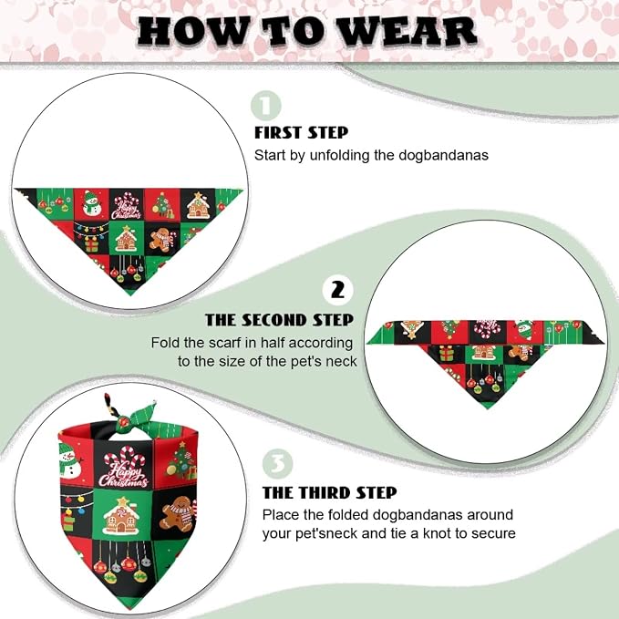 Jeiento Merry Christmas Theme Bandanas Xmas Party Costume, Polyester, Merry Christmas Theme
