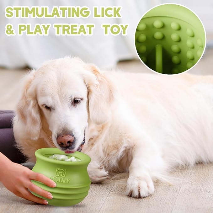 Dog Enrichment Treat Toy, Long-Lasting Wobbly Interactive Freeze Lick Toys for Dogs, Stuffable Puzzle Feeder Toy for Boredom, Silicone Treat Dispensing Chew Toy (Green,M)