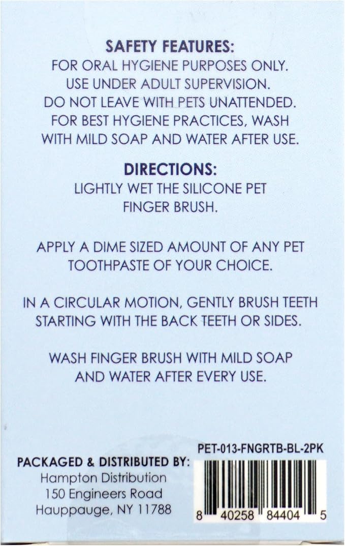 Hampton Distribution 2-Pack Pet Dental Care Kit - 360° Silicone Dog & Cat Finger Pet Toothbrush