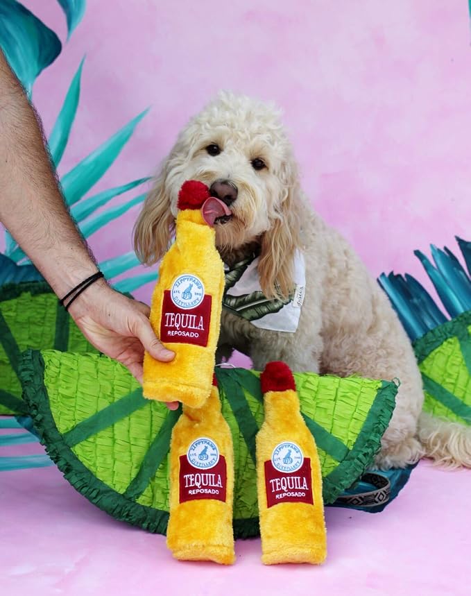 ZippyPaws Happy Hour Crusherz for Small, Medium & Large Dog- Spirits 3-Pack | Interactive Dog Toys to Keep Them Busy, Squeaky Plush Pet Toy for All Breeds, Drink Themed Crinkle Water Bottle Toy