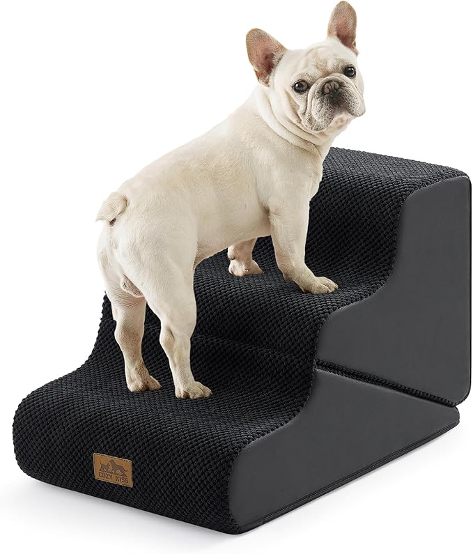 COZY KISS Dog Stairs for Small Dogs, 3-Step 2-in-1 Dog Steps,15.7" H | 3-step dog stairs and ramps for Old Cats, Puppy, Small Dogs,Non-Slip Base,for Couch & Bed, Black