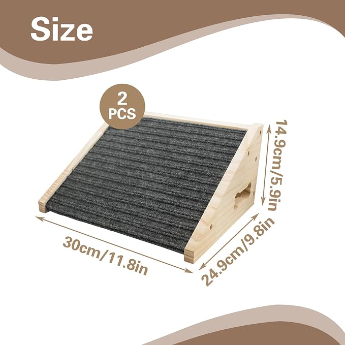 Dog Ramp for Stairs, Wooden Low-Angled Pet Ramps with Anti-Slip Carpet Surface, Step and Stair Assist for Small Medium Dog & Cats, Injured & Aged Pets (2 Pack)