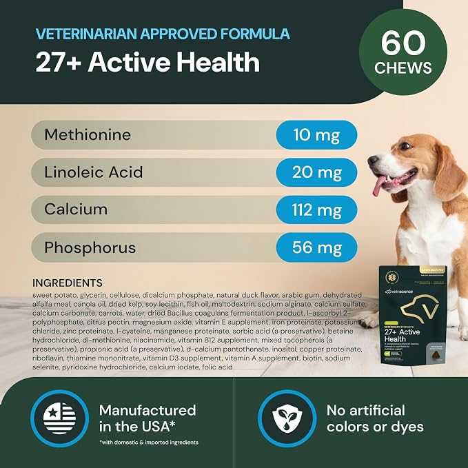 VetriScience Veterinary Strength 27+ Active Health, Duck, 60 Chews | Comprehensive Dog Multivitamin for Dog Health & Wellness, Digestive Support