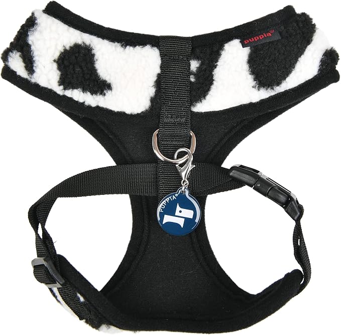 Puppia Serval Dog Harness Over-The-Head Warm Winter Leopard Pattern Adjustable Chest for Small and Medium Dog, Black, X-Large