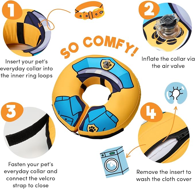 BENCMATE Inflatable Dog Cone Collar Alternative After Surgery Medium | Soft Dog Cone for Small Medium Large Dogs and Cats, Doggie Neck Donut Recovery ECollar to Stop Licking,Police Officer