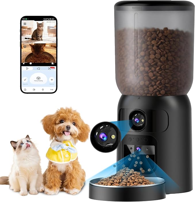 Automatic Cat Feeder with Dual Camera Gifts for Fathers Day, 5G, Stainless Steel