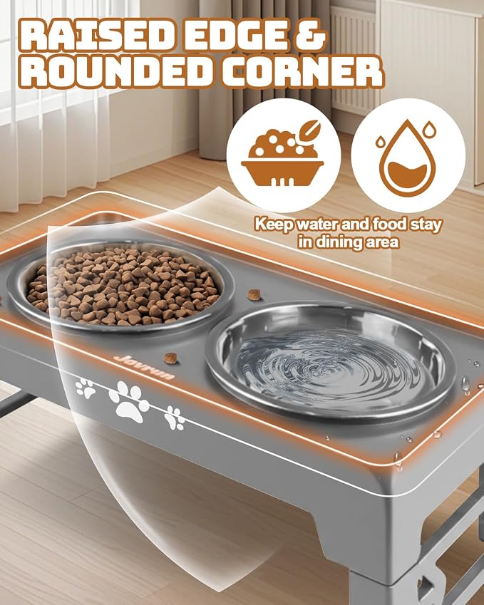 Jovrun Elevated Dog Bowls for Small Medium Large Size Dogs, Non-Slip Dog Feeder with 2 Food Water Bowls, 2-5 Heights Adjustable Raised Bowls Stand