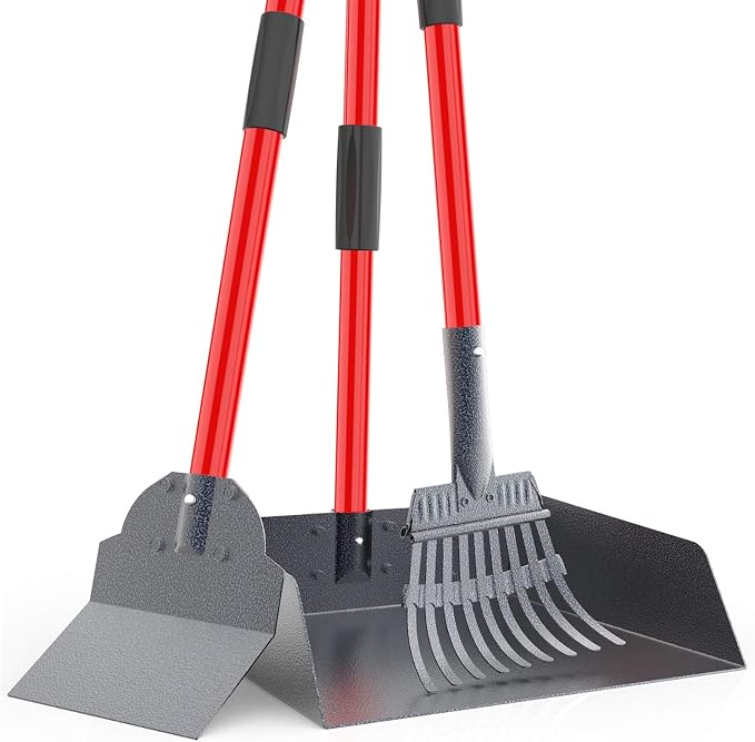 Larger Heavy Duty Pooper Scooper for Dogs-Rake, Spade,Tray Set with Long Handle,No Bend Down Easy Cleanup,Great for Yard Grass Gravel Dirt,Use for Large Small and Multi Dogs