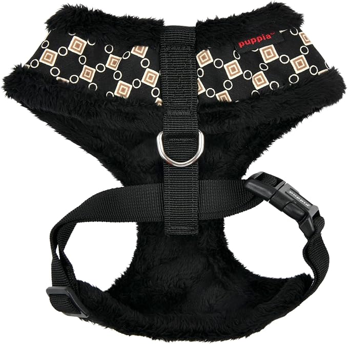 Puppia Jace Dog Harness Over-The-Head Warm Winter Diamond Pattern Adjustable Chest for Small and Medium Dog, Black, Large