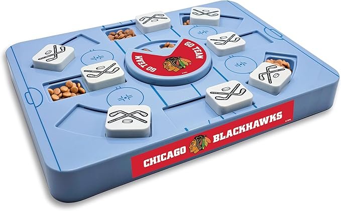 Pets First NHL Chicago Blackhawks Large Puzzle Toy, New Size, Interactive Dog Treat & Slow Feeding Toy
