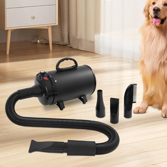 Dog Dryer, Dog Dryer for Pet Grooming, 2200W Pet Grooming High Velocity Force Blower with 4 Nozzles, Adjustable Speed and Temperature Control High Velocity Pet Blow Dryer (Black)