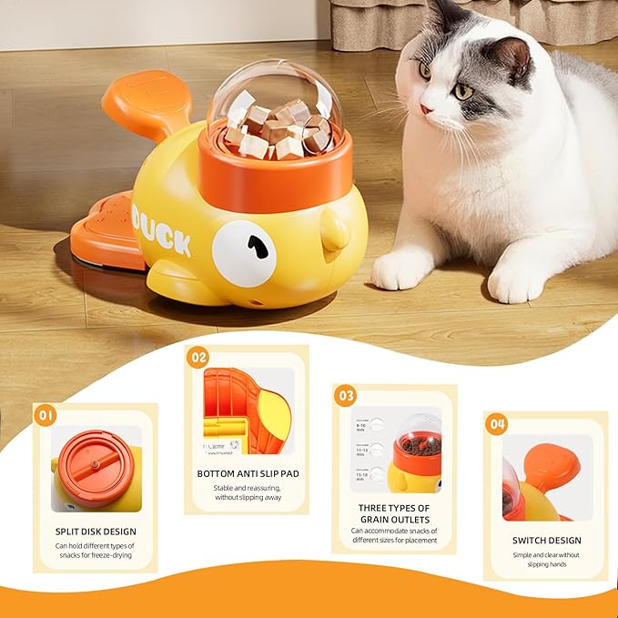 Cat & Small Dog Interactive Treat Dispenser Toy, 2-in-1 Duck Shaped Slow Feeder, Mentally Stimulating Puzzle Toy, Reduces Bloating Anti-Gulping for Indoor Pets