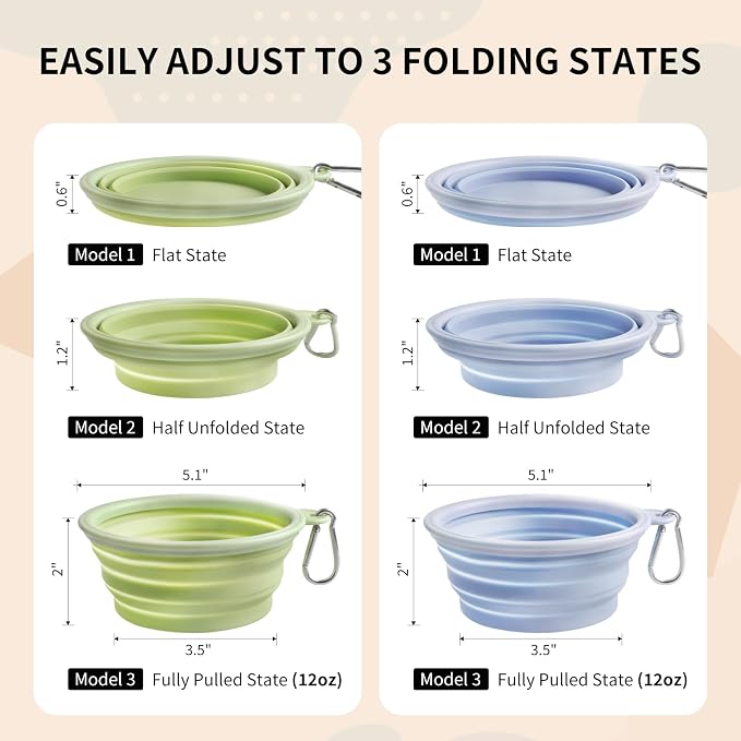 Collapsible Dog Bowls, 2 Pack, Macaron Blue & Green