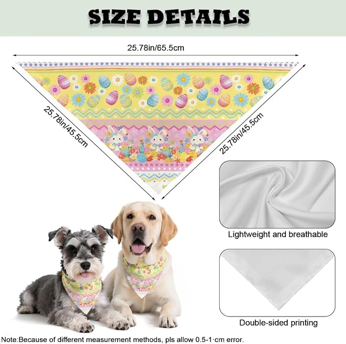 Forchrinse Easter Bunny Egg Dog Bandanas Triangle Bandana Soft Polyester Pet Scarf Dog Kerchief, One Size, Polyester, Easter Bunny Egg