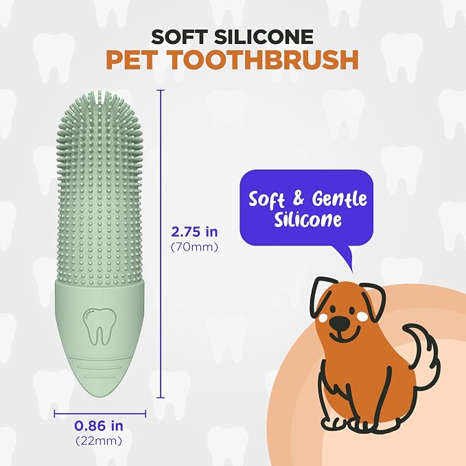 Jack & Milo Soft Silicone Finger Toothbrush for Dogs – Gentle & Effective Oral Care for Small Dogs, Puppies & Cats – Long-Lasting & Easy to Use – Green – Ideal for Baby Pets