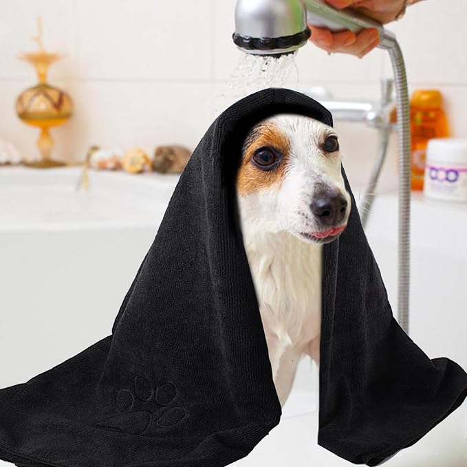 KinHwa Dog Towels Super Absorbent Microfiber Dog Drying Towel for Drying Dogs Soft Pet Bath Towels and Cats with Embroidered Paw Black and Grey 30inch x 50inch
