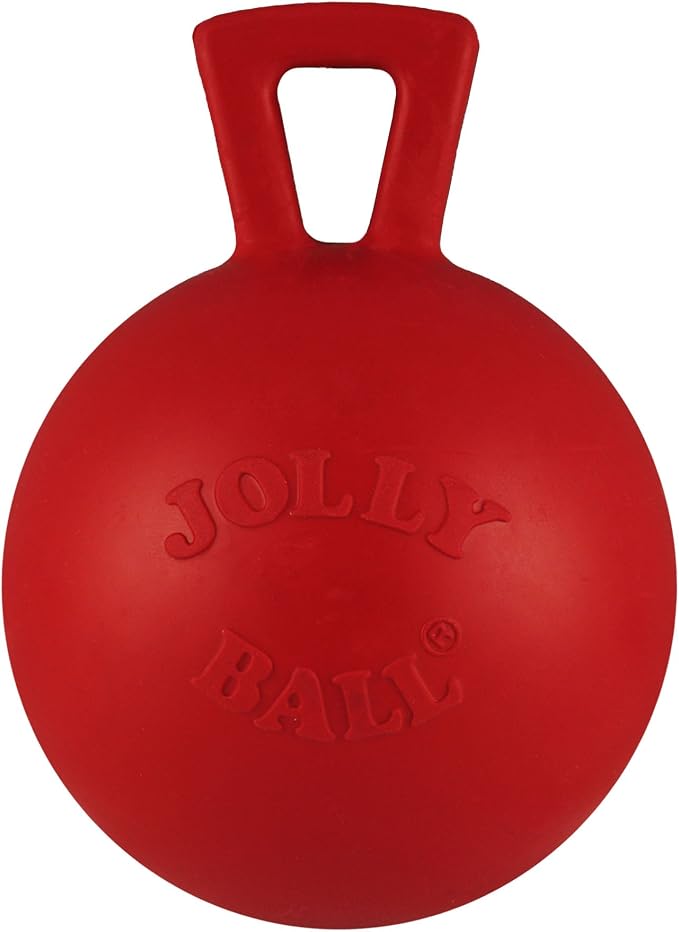 Jolly Pets Tug-n-Toss Heavy Duty Dog Toy Ball with Handle, 3 Inches/Mini, Red (403 RD) | Mini 3 inch jolly ball with handle, treat-dispensing chamber for puzzle play, bounces for fetch, made in USA