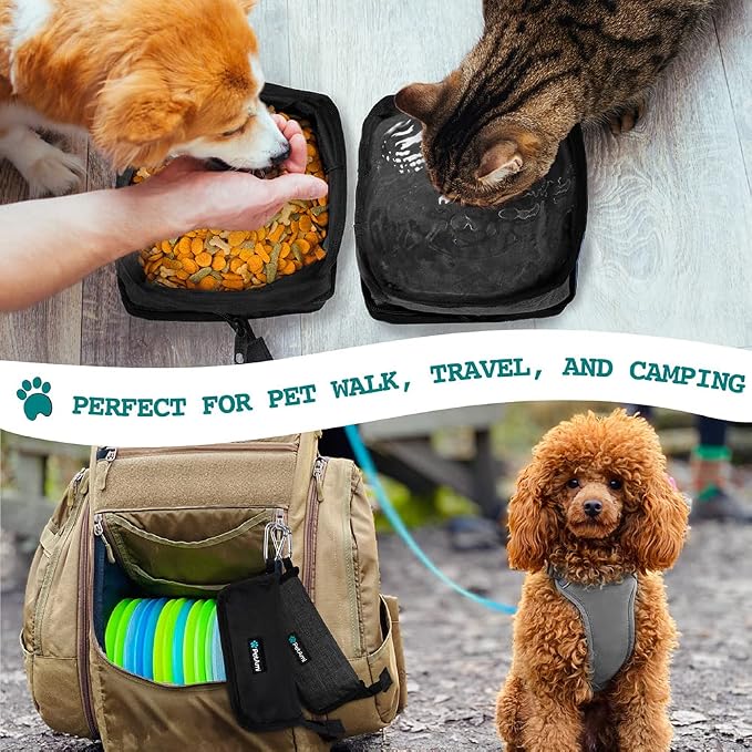 PetAmi Collapsible Dog Bowls, 2 Pack, Travel Set, Black