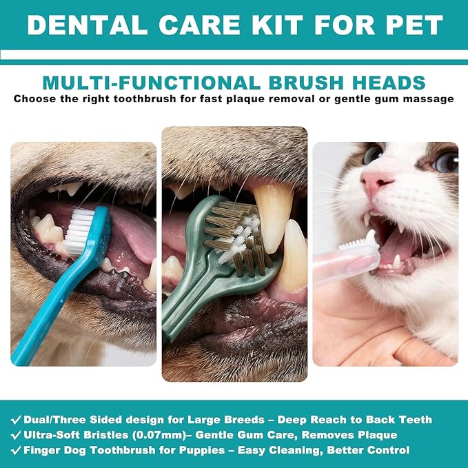 Dog Toothbrush Kit, 360-Degree Finger Three-Sided Design, Replaceable Brush Heads, Easy Teeth Cleaning and Dental Care (20 Pack)
