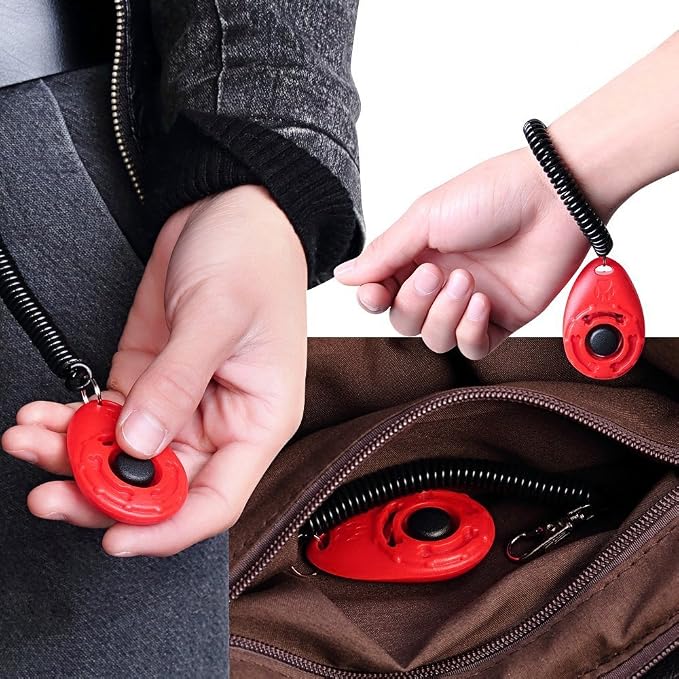 Pet Training Clicker with Wrist Strap, Deep Blue & White & Red & Orange
