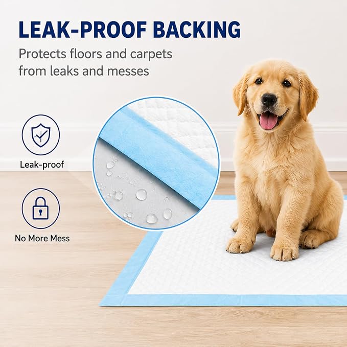 Dog Padswith Adhesive Backing，Fixed, 5-Layer Leak-Proof Super Absorbent, Quick-Dry Surface, Potty Training, Blue & White (Regular22*22, Count, 40)