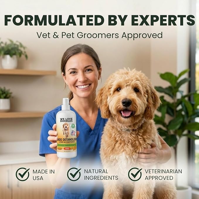 Dog Detangler Spray, Leave-in Conditioner Spray for Dogs, Mango, USA, 16 OZ | Best Detangling & Dematting Spray for Dogs, Tangled & Matted Hair Remover for Goldendoodles, Doodles & Poodles, Made in USA