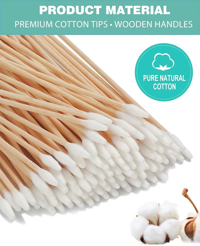 Pointed Cotton Swabs 6 Inch 400 Count – Precision Tapered Wooden Cotton Buds for Gun Cleaning, Makeup Correction & Dog Ear Care | Extra Long Lint Free Applicators