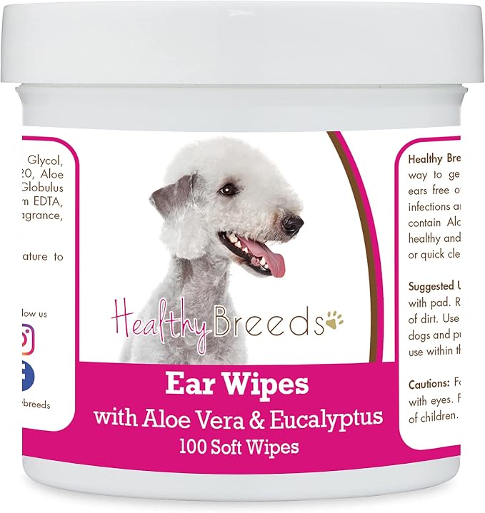 Healthy Breeds Bedlington Terrier Ear Cleaning Wipes with Aloe & Eucalyptus, 100 Count