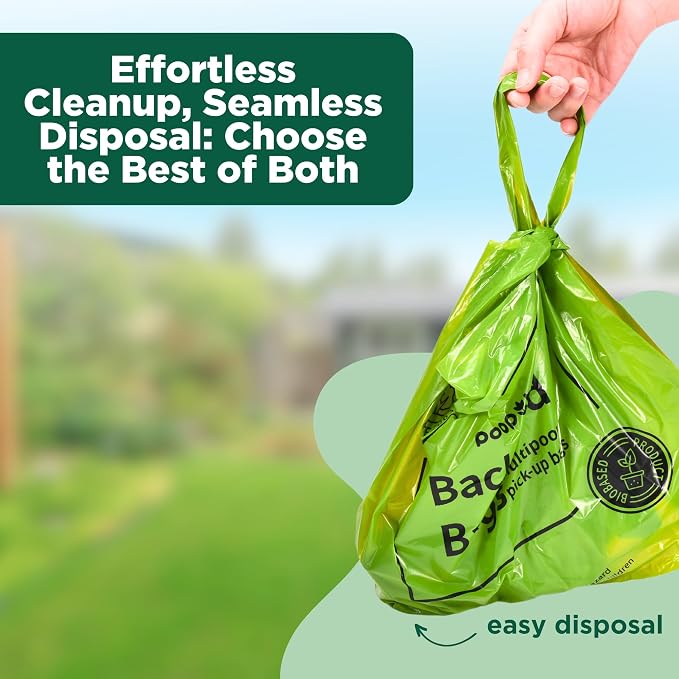 The Original Poop Bags® 38% USDA Certified Plant-Based Arm-Slot Poop Bags – Extra-Large 12x24" Bags with Built-In Arm Slot for Backyard Cleanups – Unscented (32 Count)